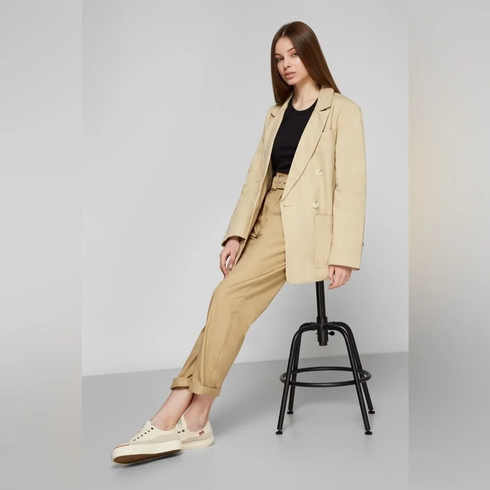 LEVI'S Alexa Classic Oversized Linen Blend Blazer With Double-Breasted Beige
